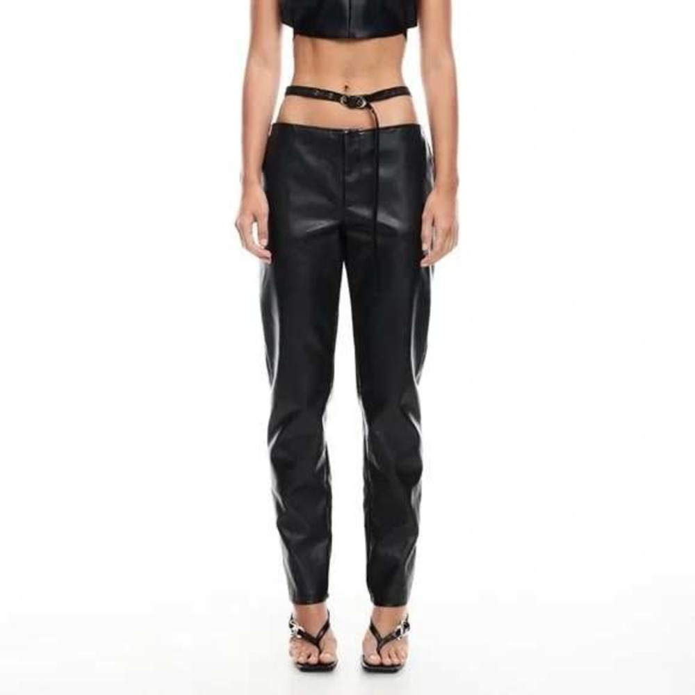 Lioness Faux Leather Pants Women Size S Black Good Tapered Long Tie Belt Edgy